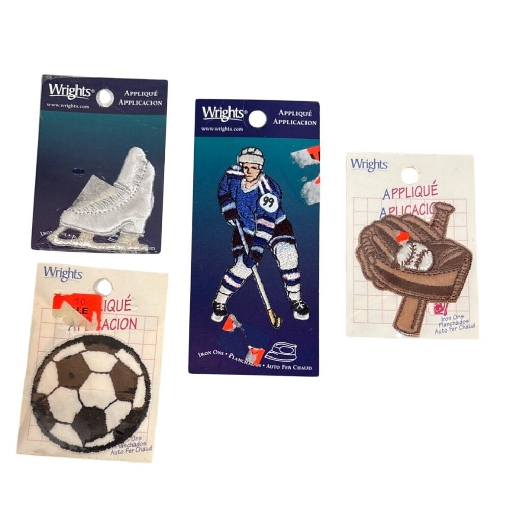Wrights Sports Iron On Appliqué Patches Lot Soccer Ice Skate Hockey Baseball
